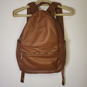 Small Faux Leather Backpack in Brown